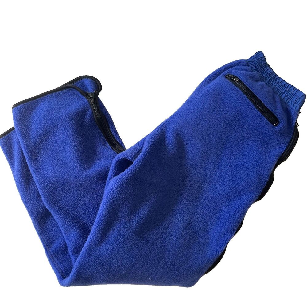 VINTAGE REI Mens L Polartec Fleece Pants Blue Black Full Side Zip Pockets UNISEX